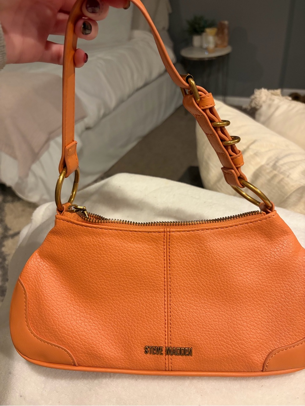 Steve Madden Orange Pebbled Leather Shoulder Bag with Gold Hardware